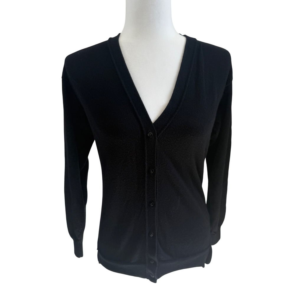 Cartier Uniformes Black 100% Wool V-Neck Button Front Cardigan Sweater Womens M